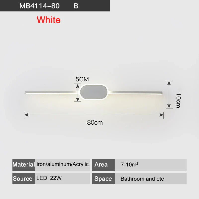 مصابيح حائط LED من DecorBites™ - قاعدة من الحديد والألومنيوم الأبيض/الأسود، غطاء من الأكريليك، مصابيح مرآة