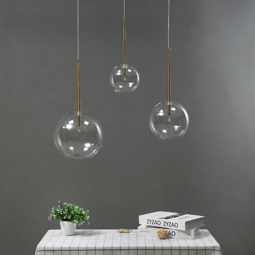 DecorBites™ مصابيح متدلية ذهبية زجاجية كروية لغرفة الطعام والمطبخ
