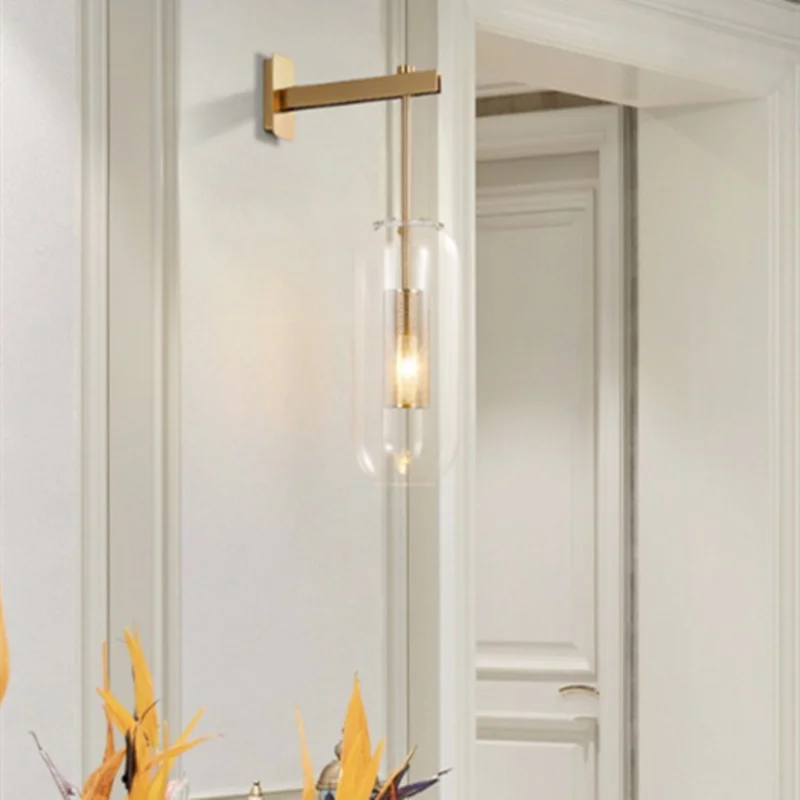 Applique murale en verre doré DecorBites™ : Lampe murale industrielle E14 post-moderne pour la décoration intérieure