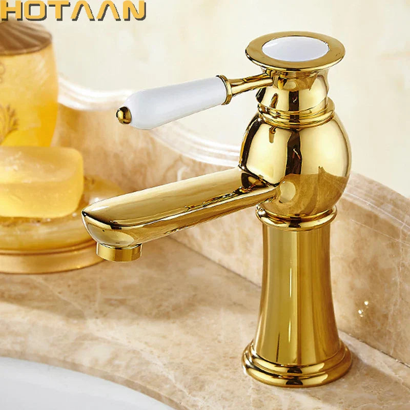 صنبور حوض DecorBites™ الذهبي مع خلاط سيراميك للحمام