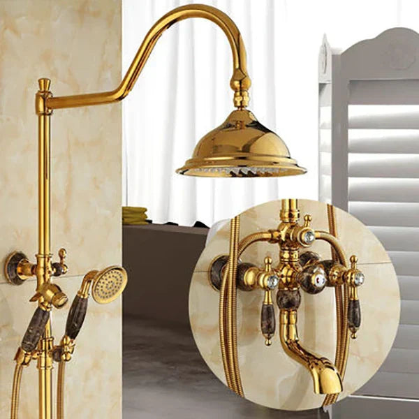 طقم دش حمام DecorBites™ نحاسي ذهبي جاد، صنبور دش مطري يدوي يثبت على الحائط