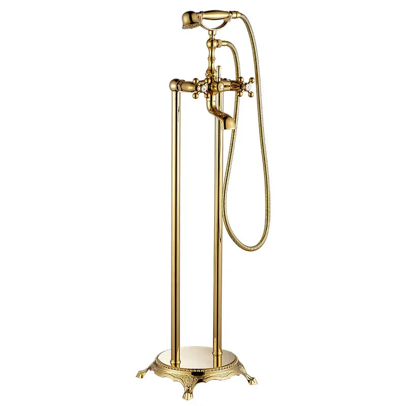 DecorBites™ Dual Ceramic Handle Freestanding Tub Faucet with Handshower