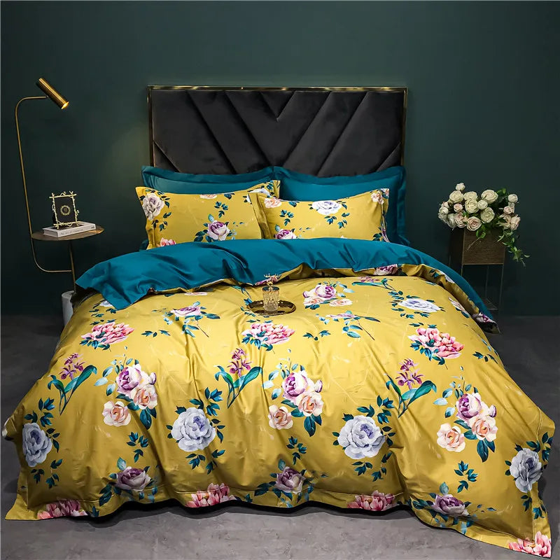 DecorBites™ 1400TC Egyptian Cotton Bird Floral Bedding Set - Luxury 4Pcs