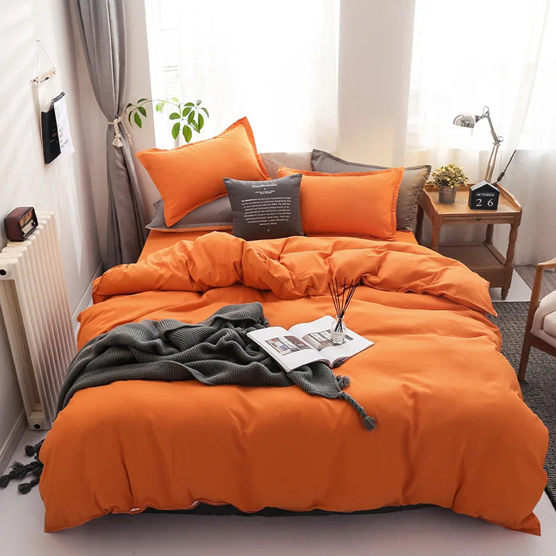 DecorBites™ Brushed Duvet Cover Set, Solid Orange Red, Luxury Hotel Bedding Set