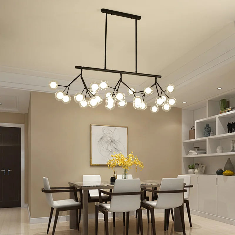 DecorBites™ Glass Ball Firefly LED Tree Branch Chandelier Industrial Black Lighting