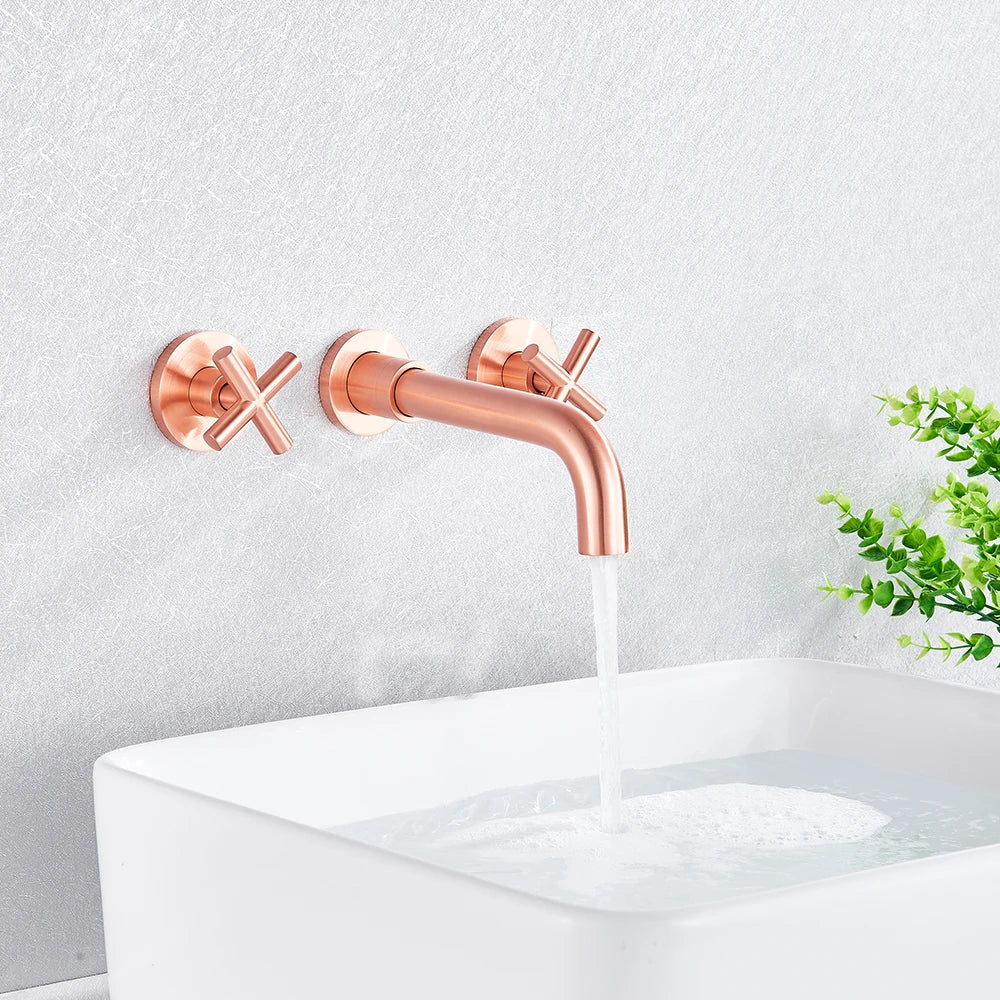 DecorBites™ خلاط حوض ذهبي مثبت على الحائط بمقبضين مزدوجين