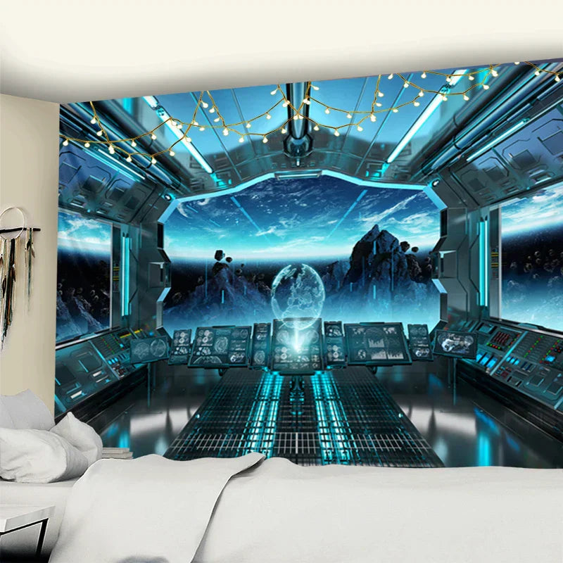 DecorBites™ نسيج جداري بتصميم كواكب ومخلوقات فضائية وطبق طائر للمنزل
