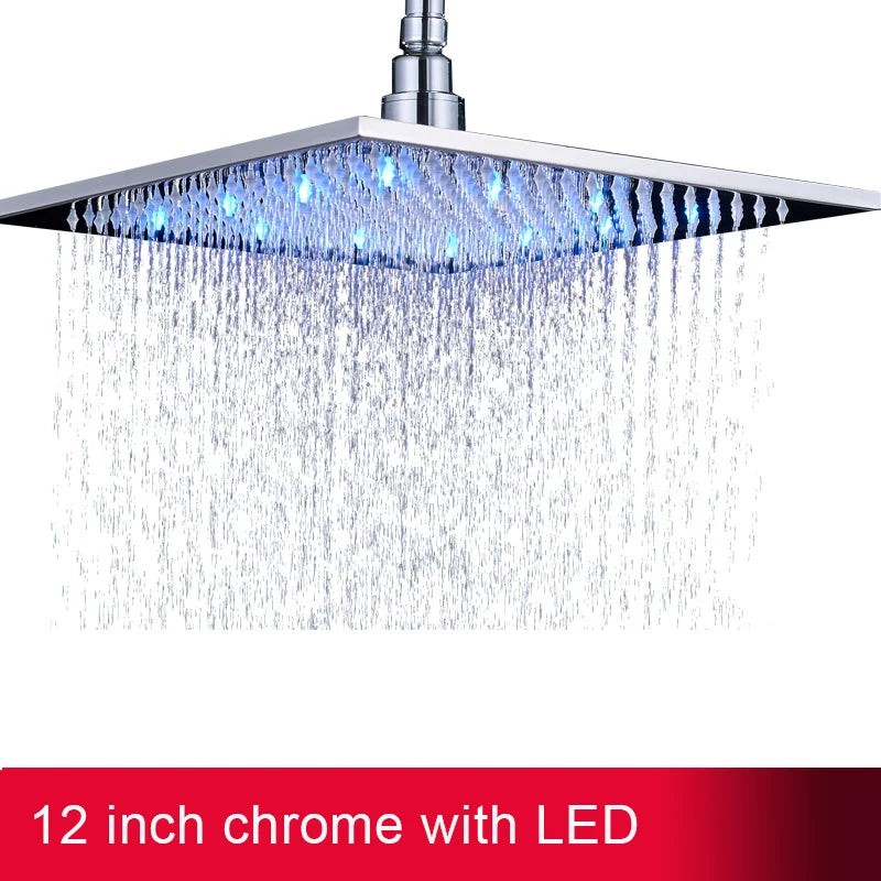 DecorBites™ 16" Square LED Light Rainfall Shower Head - Color Changing Brass Showerhead