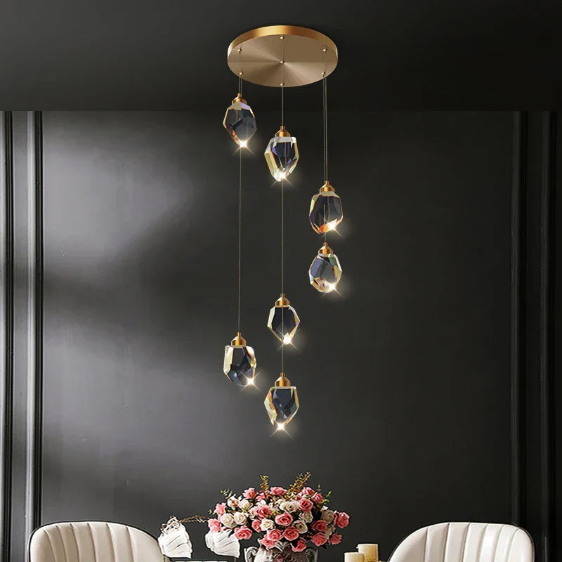 DecorBites™ Crystal Diamond Chandelier for Duplex Building Stairwell Loft Pendant Lighting