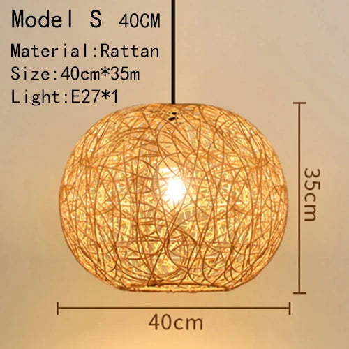 Handwoven Rattan Bamboo Pendant Light in Black