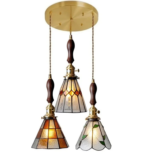 DecorBites™ مصباح معلق نحاسي زجاجي مع مفتاح خشبي: مصباح LED إسكندنافي حديث معلق
