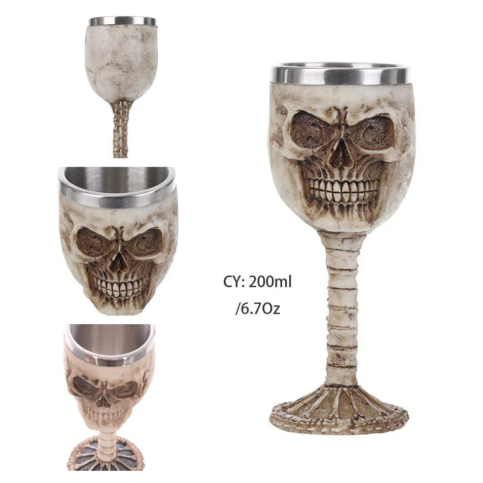 DecorBites™ Dragon Skull Goblet: Gothic Resin Stainless Steel Wine Glass for Cocktail Bar Party