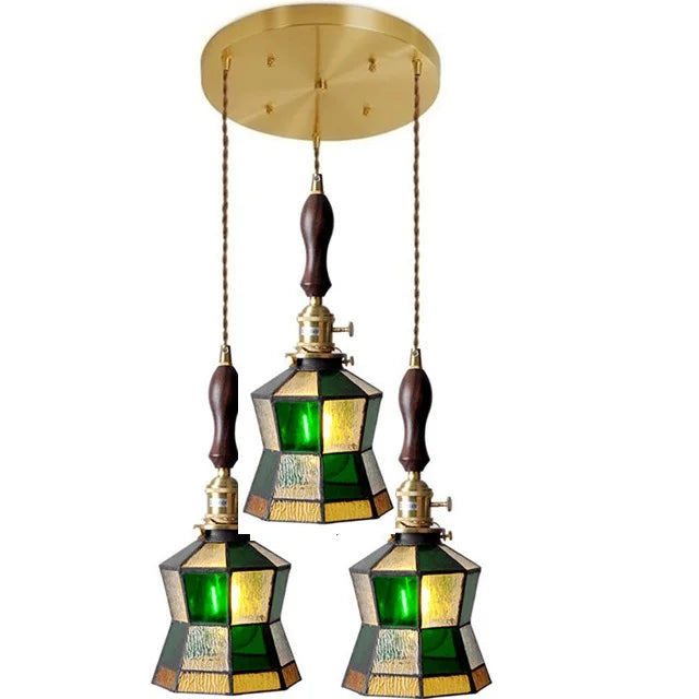 DecorBites™ مصباح معلق نحاسي زجاجي مع مفتاح خشبي: مصباح LED إسكندنافي حديث معلق