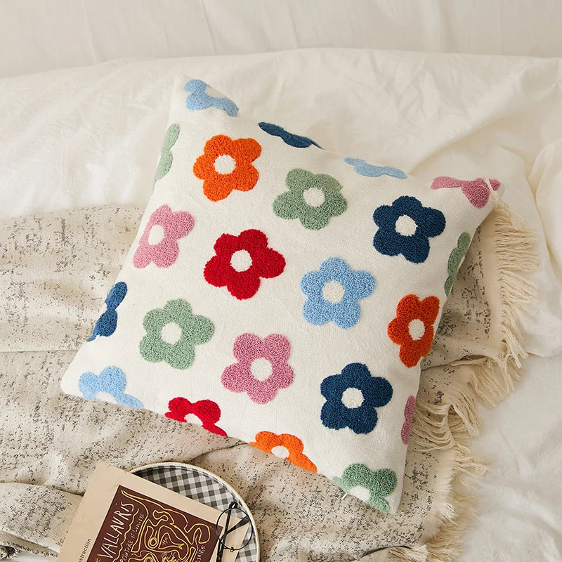 DecorBites™ Embroidered Daisy Dandelion Cushion Cover 45x45cm for Sofa Bed Chair Living Room