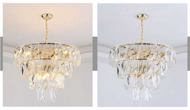 DecorBites™ Gold Steel Crystal LED Pendant Light Fixture Luxe Round Hanging Lamp