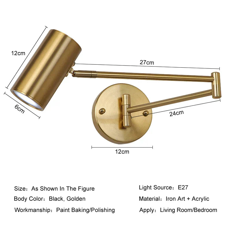 DecorBites™ Adjustable Swing Arm Wall Lamp for Bedside Reading - LED Wall Sconce