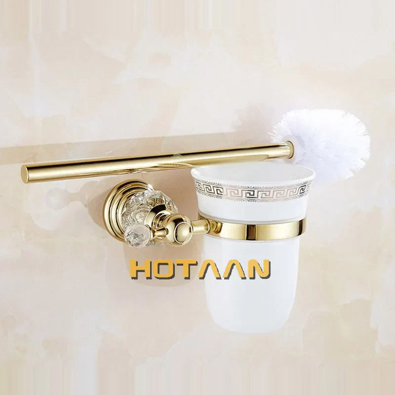 DecorBites™ Gold Crystal Bathroom Accessories Set: Luxe Brass Bath Hardware Wall Mount Collection