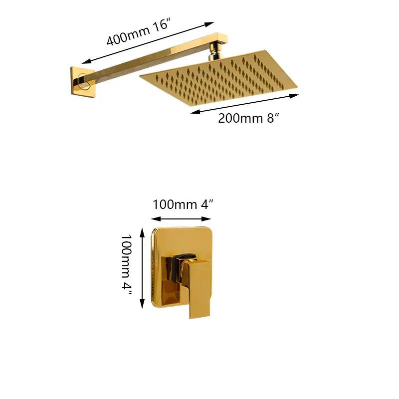 DecorBites™ Golden Plated Rainfall Shower System Wall Mounted Shower Faucets Combo