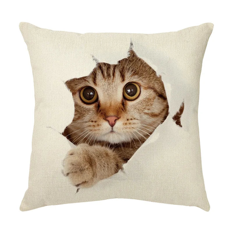 DecorBites™ غطاء وسادة مزخرف بتصميم وجه قطة لطيفة من الكتان الناعم لأريكة المنزل