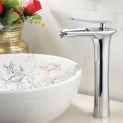 DecorBites™ Grey Waterfall Brass Basin Faucet - Hot Cold Mixer Tap for Bathroom Sink