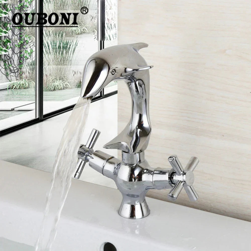DecorBites™ Dolphin Shape 2-Handle Basin Faucet, Polished Chrome Finish
