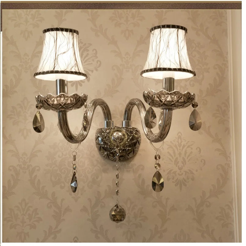 DecorBites™ Crystal Wall Lamp: Smoke Grey Shade, European Style, Double Heads