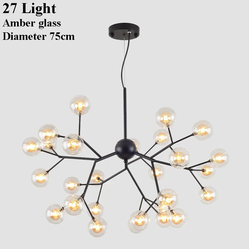 DecorBites™ Glass Ball Firefly LED Tree Branch Chandelier Industrial Black Lighting