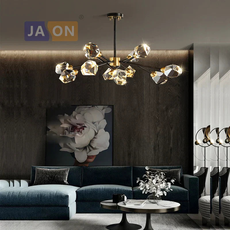 DecorBites™ Black Crystal Copper Chandelier LED Hanging Lamps for Dinning Room