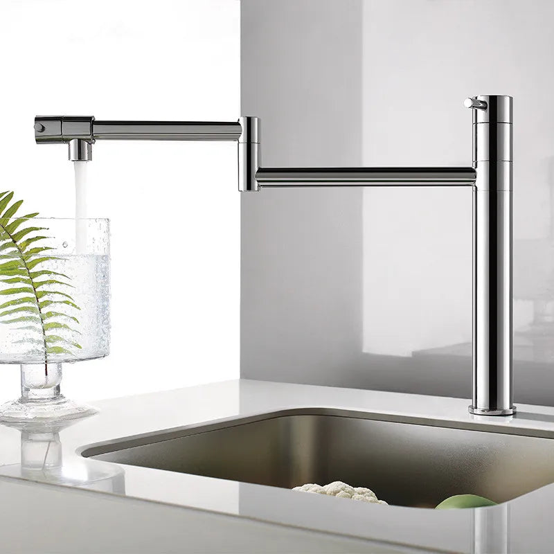 DecorBites™ 360 Degree Chrome Foldable Kitchen Faucet Hot Cold Sink Mixer, Brass Deck Mounted