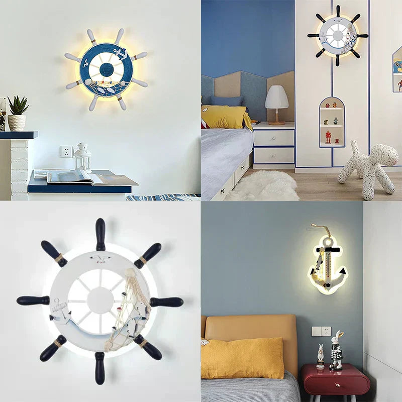 DecorBites™ مصباح حائط دفة سفينة LED للأطفال - ديكور البحر الأبيض المتوسط بطابع المحيط