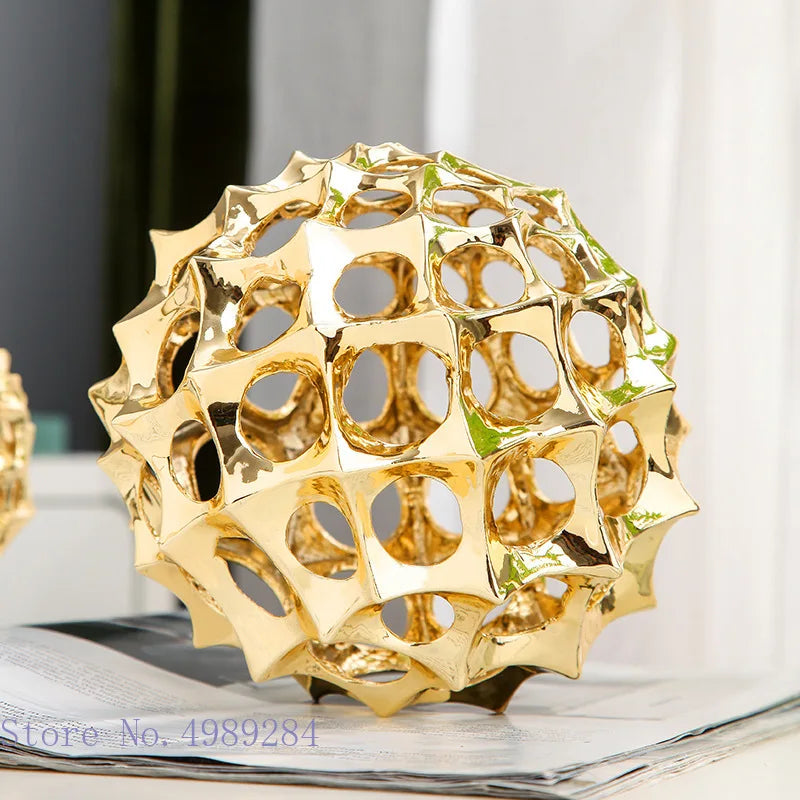 DecorBites™ Golden Metal Hollow Ball Spike Abstract Ornament Home Decor