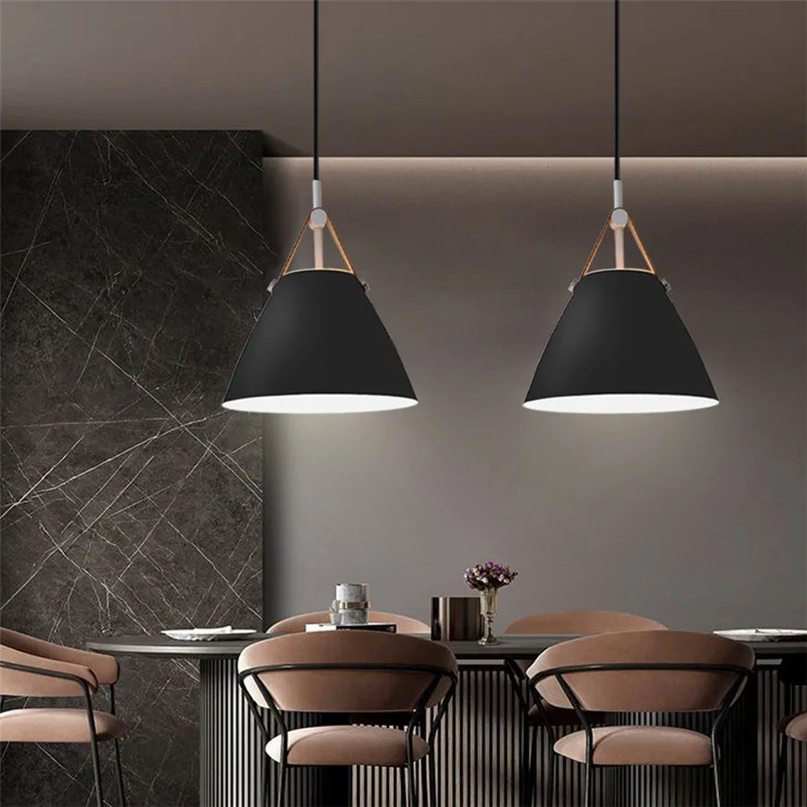 DecorBites™ ثريا معلقة بلمسة نهائية من الجلد والحديد للمطبخ وغرفة الطعام والمعيشة