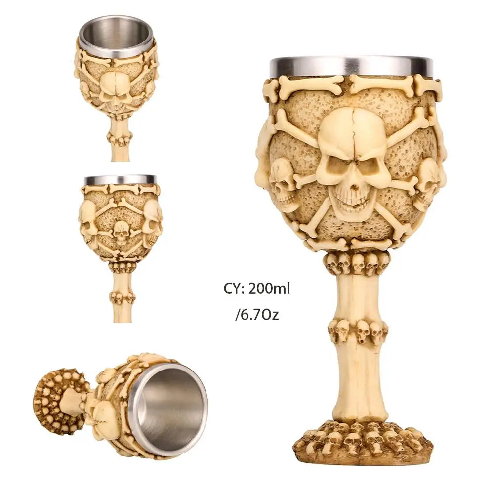 DecorBites™ Dragon Skull Goblet: Gothic Resin Stainless Steel Wine Glass for Cocktail Bar Party