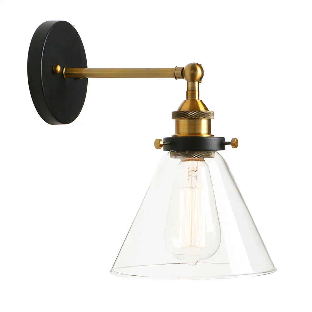 DecorBites™ Funnel Glass Shade Wall Sconce Light Fixture - Modern Metal Lamp for Bedroom, Bathroom