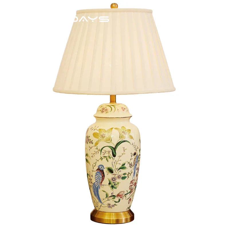 DecorBites™ Country Flower Bird Ceramic Table Lamp Modern Simple Retro Bedroom Bedside