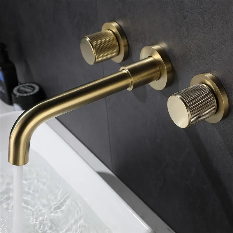 DecorBites™ Brushed Gold Basin Faucet: Single Handle Wall Mount Brass Mixer Tap, Cold/Hot Water