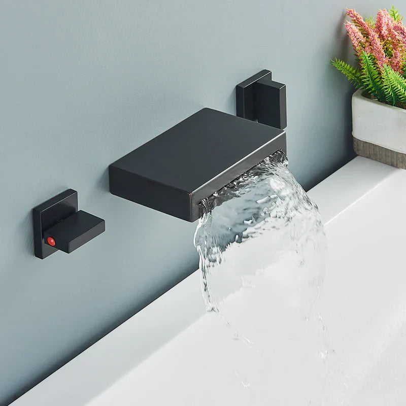 DecorBites™ Black Bronze Wall Mounted Waterfall Bathroom Faucet with Dual Handles