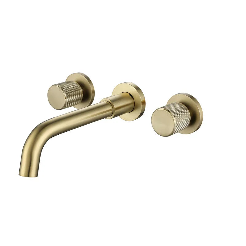 DecorBites™ Brushed Gold Basin Faucet: Single Handle Wall Mount Brass Mixer Tap, Cold/Hot Water