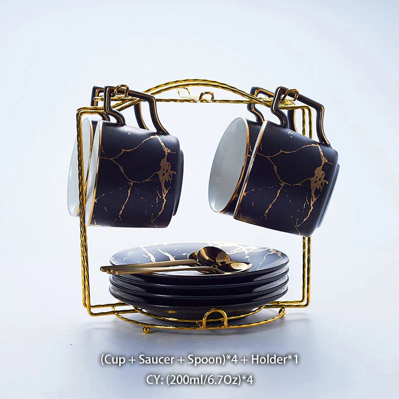 DecorBites™ 200ml Marble Ceramic Tea Set with Spoon and Saucer