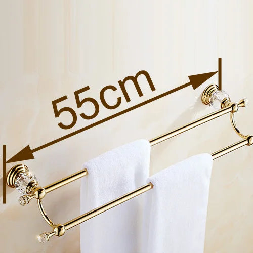 DecorBites™ Crystal Gold Double Towel Bar for Bathroom, 60cm Length