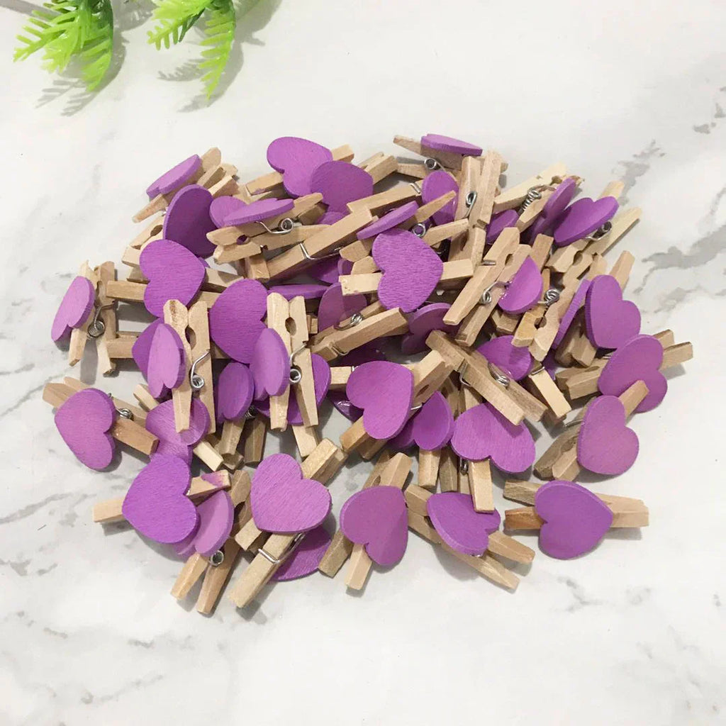 DecorBites™ 50-Pack Romantic Heart Shape Wood Clips for Home Décor and Parties