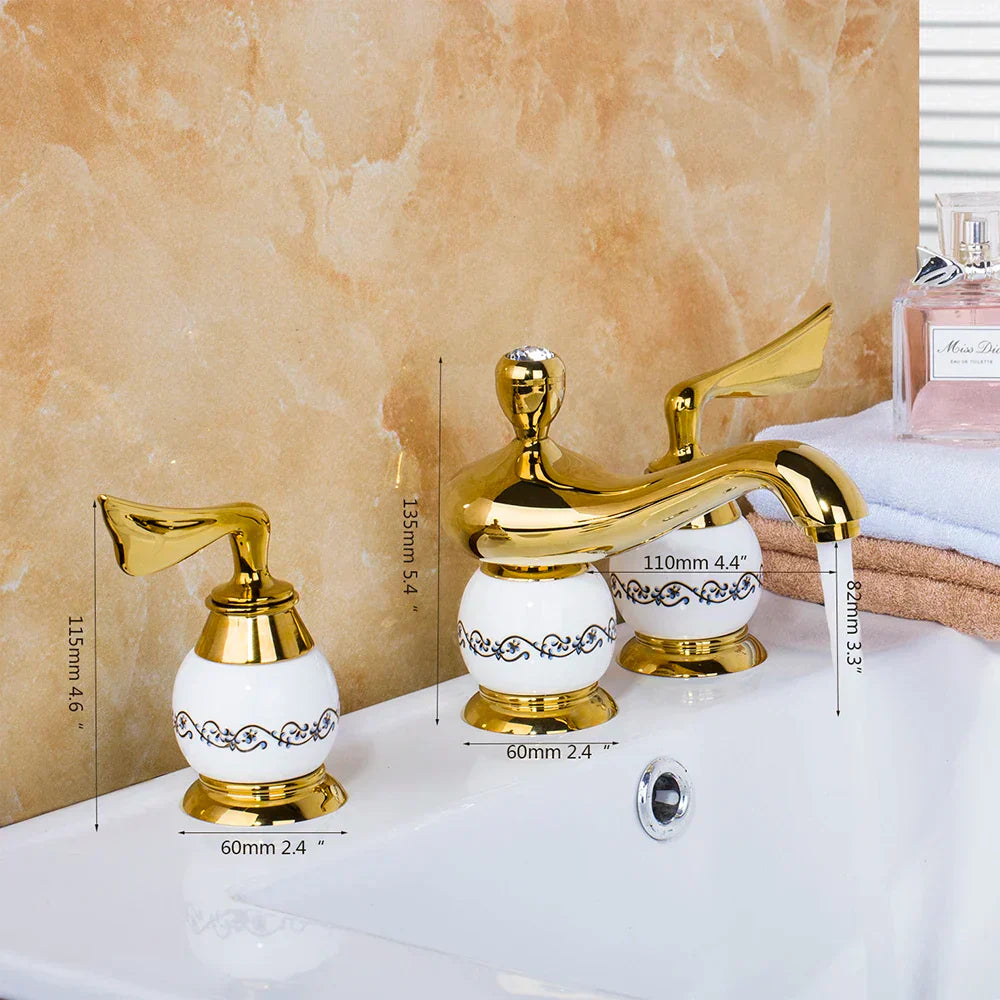 DecorBites™ Golden Plated Bathroom Faucet Set with Ceramic Cross Handles
