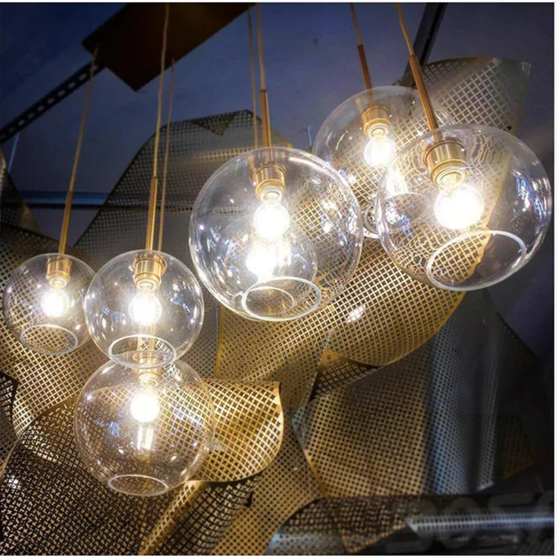 DecorBites™ ثريا كرة زجاجية متدرجة بمصباح LED E27 للفنادق والبارات وغرف النوم