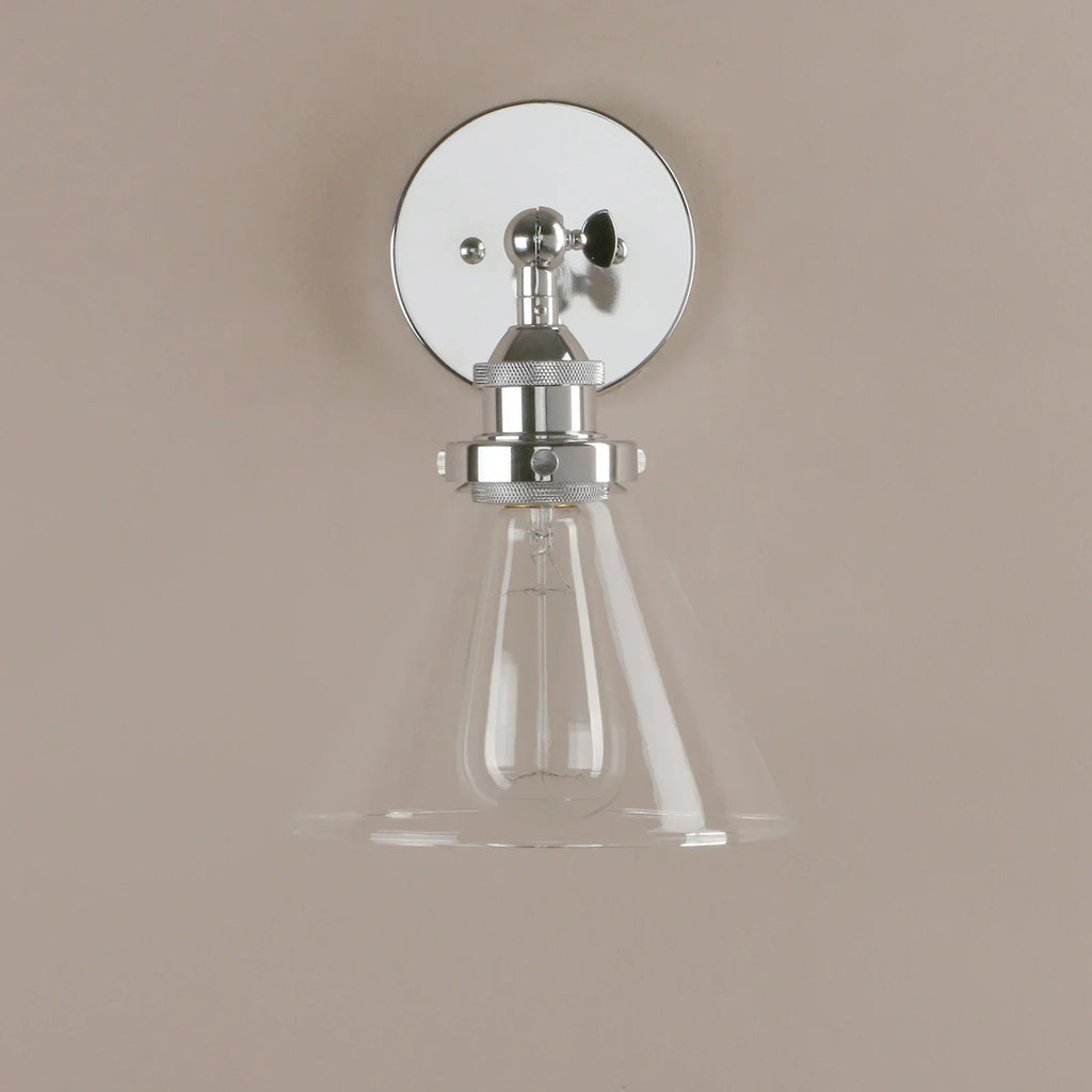 DecorBites™ Funnel Glass Shade Wall Sconce Light Fixture - Modern Metal Lamp for Bedroom, Bathroom