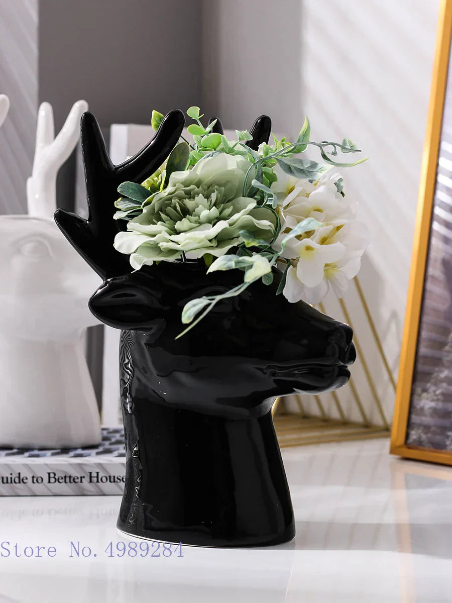 DecorBites™ Deer Head Ceramic Vase - Home Decor Animal Head Flower Vase
