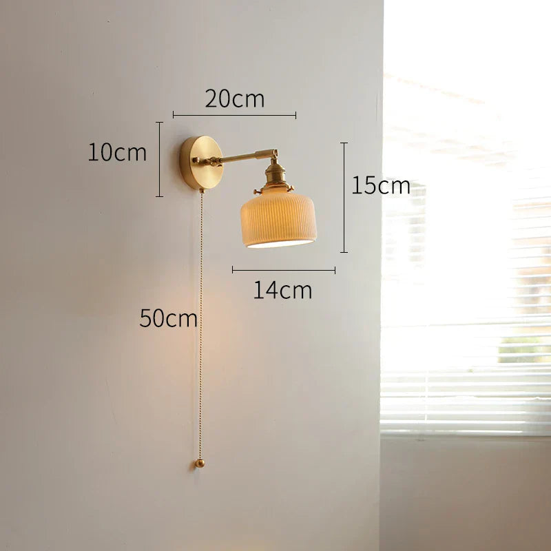 أضواء حائط LED زجاجية خضراء DecorBites™ مع مفتاح سلسلة سحب، لمسة نهائية نحاسية