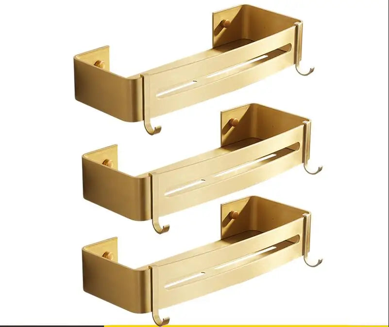 DecorBites™ Brushed Gold Aluminum Bathroom Corner Shelf Wall Mounted Shower Shampoo Holder