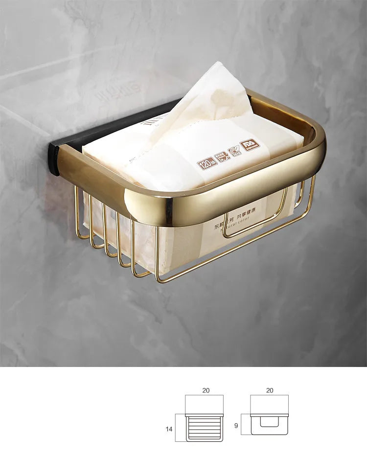 DecorBites™ Gold & Black Bathroom Set - Shelf, Towel Rack, Holder, Brush Holder & More