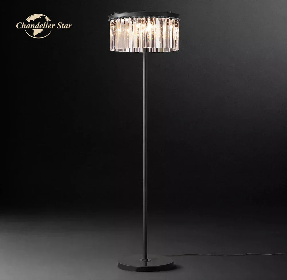 مصباح أرضي LED صناعي كريستالي من ديكور بايتس™، معدني أسود بطلاء كروم
