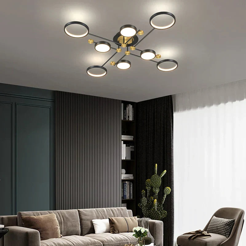 نجفة DecorBites™ بإطار ذهبي LED: إضاءة عصرية لغرفة المعيشة وغرفة النوم - تركيبات داخلية وثريات